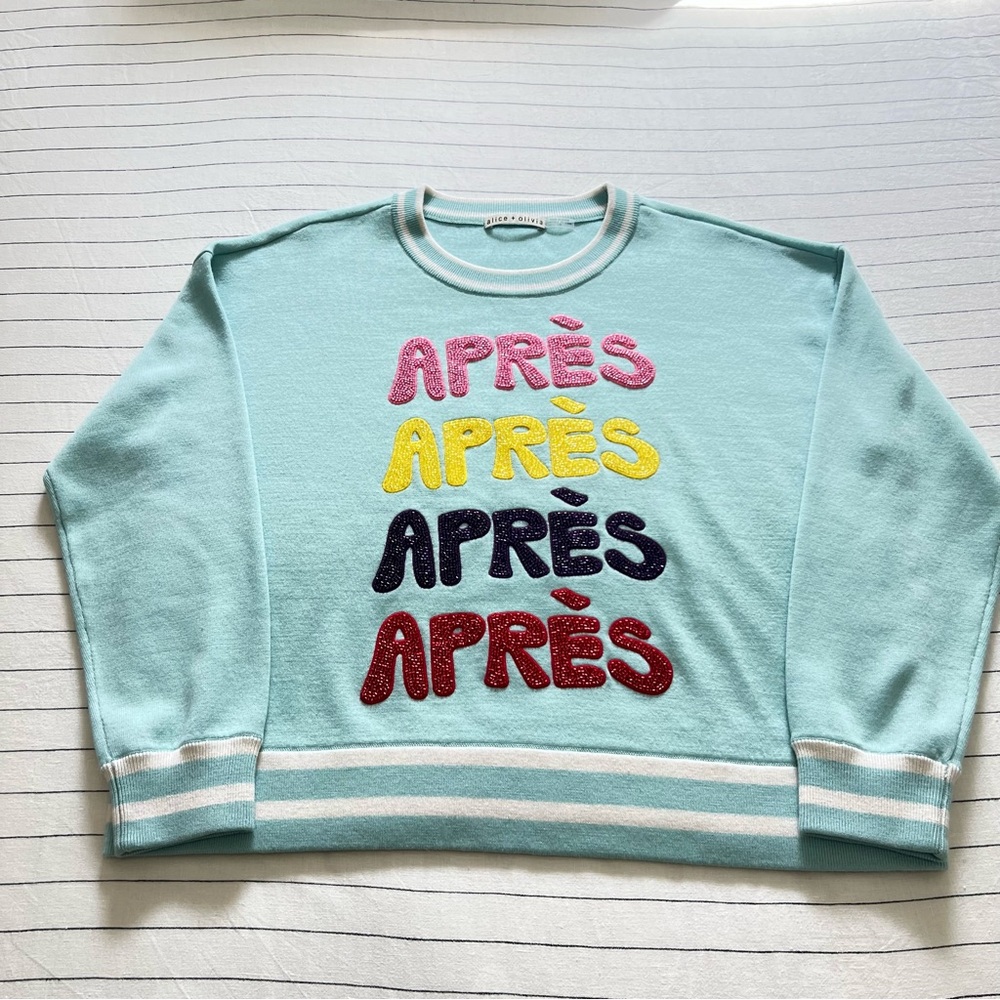 Alice + Olivia GLEESON APRÈS PULLOVER 100% Merino Wool SZ L Julep - Picture 3 of 7